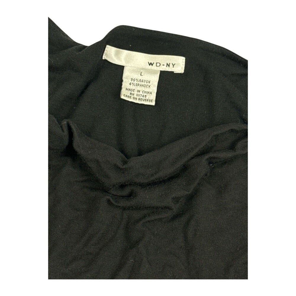 WD.NY Black Ruched Mini Dress Women’s Large Stretch Boat Neck Cap Sleeve - Picture 3 of 6